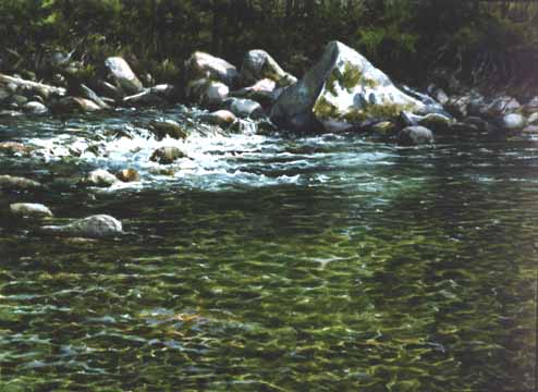 First Place Award watercolor painting Lochsa River by Roy Mason.
