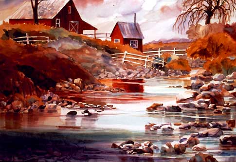 Watercolor painting Inian Creek by Luann Lee.