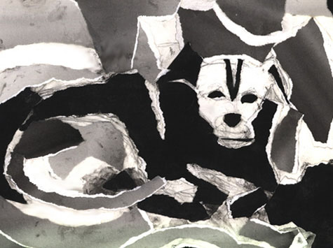 Dog, torn paper collage