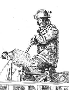 pen & ink drawing: Firefighter by Martin A Knapp